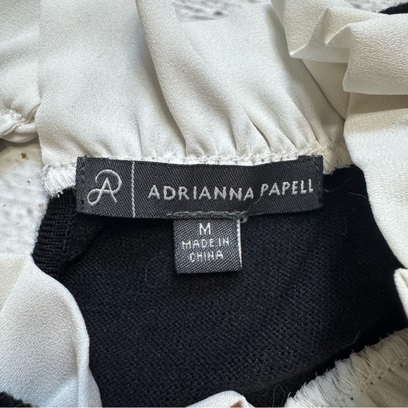 Adrianna Papell Women’s Ruffle Neck Twofer Sweater - Black & White, Size M - Picture 3 of 8